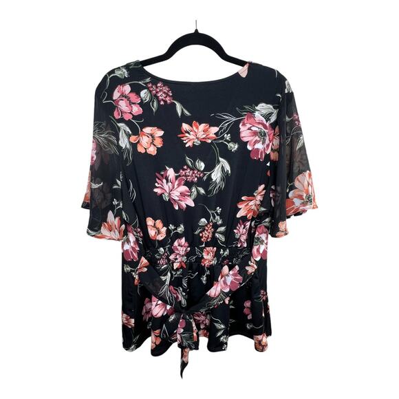PerSeption Womens Black Floral Tie Back Blouse Size 2X - Picture 4 of 7
